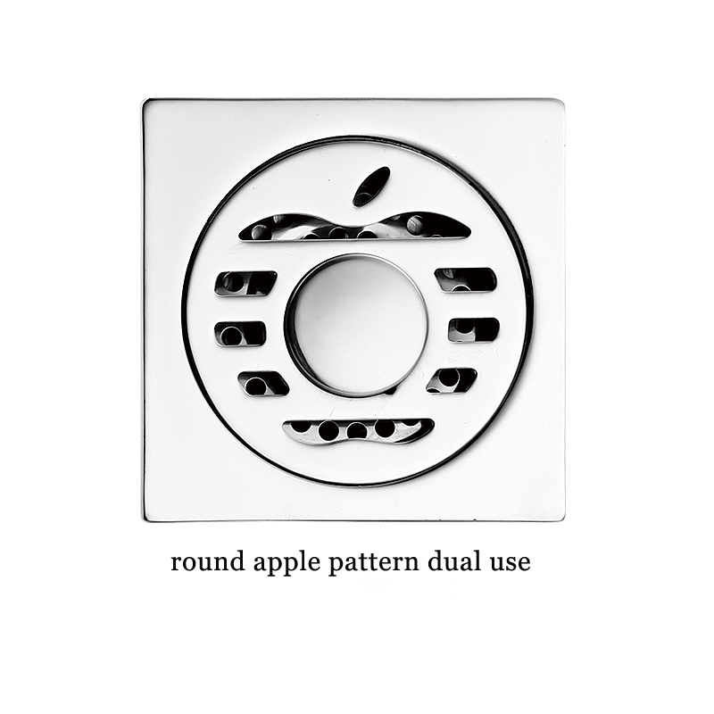 Hot Square 6mm Thick 4 santimetatra 201 Stainless Steel Round Apple Pattern Bathroom Shower Brass Anti Odor Floor Drain with Bayonet —XINZHIJIA/XUNJIA