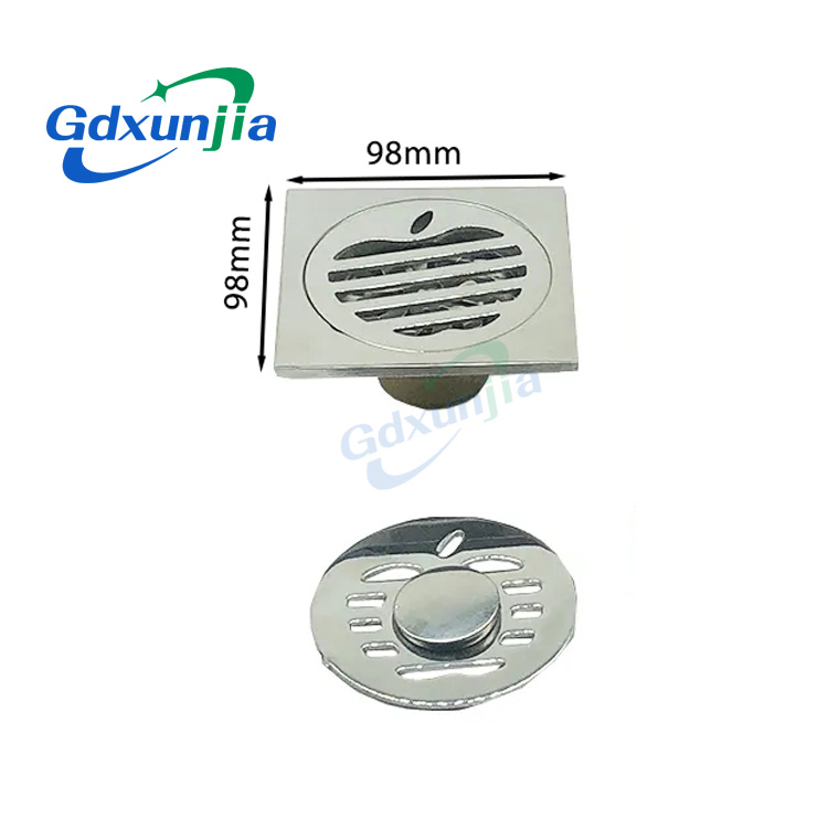 Hot Square 6mm Thick 4 santimetatra 201 Stainless Steel Round Apple Pattern Bathroom Shower Brass Anti Odor Floor Drain with Bayonet —XINZHIJIA/XUNJIA