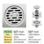 Square 10*10cm 3mm Thick 201 Stainless Steel Bathroom Shower Floor Drain with Linear Stainer And Extended Connection Pipe